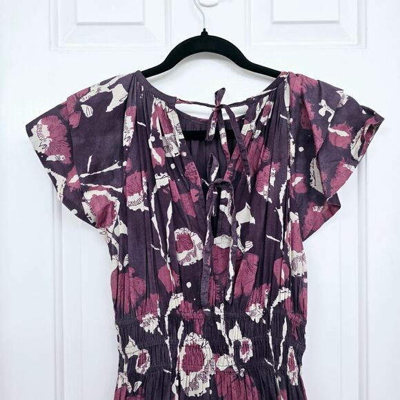 Cleobella Ellison Dress S Purple Floral Print Midi 100% Organic Cotton Smocked - Picture 6 of 12